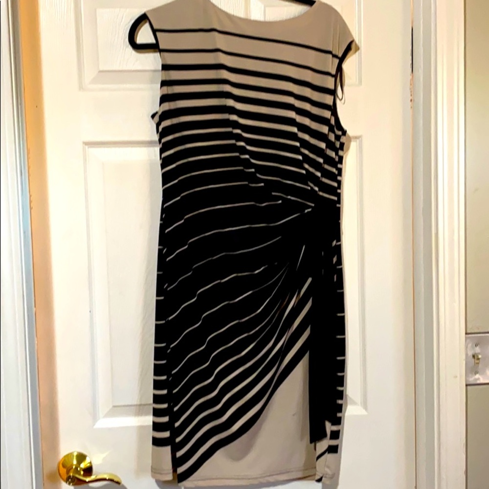 Beautiful beach and black striped dress